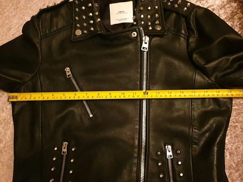 Womens Leather Jacket Size 12 14 Real Biker Large Studded Soft 100% Genuine - Picture 16 of 17