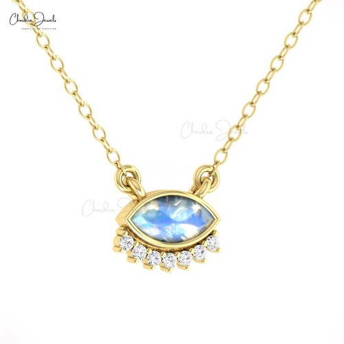 Floating Diamond Necklace in 14k Solid Gold 0.35 CTW Marquise Moonstone Necklace - Picture 15 of 26
