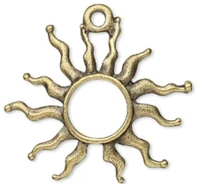 10 Antiqued Brass Plated Pewter 27x24x2mm Open Sun Charms with Loop