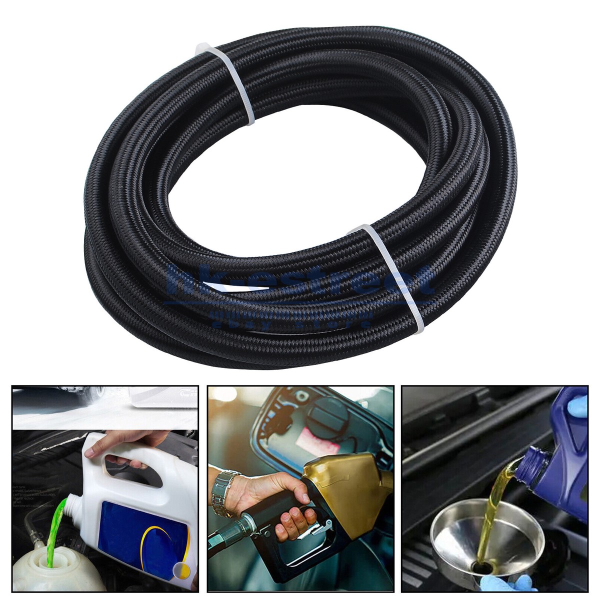 6AN Black Nylon Braided PTFE Fuel Line Kit – 20/30ft W/ 10 Fittings – E85 Compatible