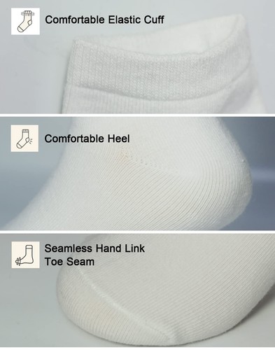 Boys and Gilr's Solid Color White Low Cut Ankle Socks 10 Pack Large - Picture 2 of 7