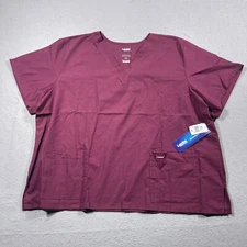 Landau Scrubs Unisex 4 Pocket V-Neck Top Burgundy 4XL Medical Hospital NWT