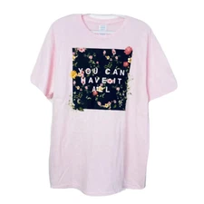 Womens L Pink Black Floral Graphic Short Sleeve T Shirt Delta Apparel New