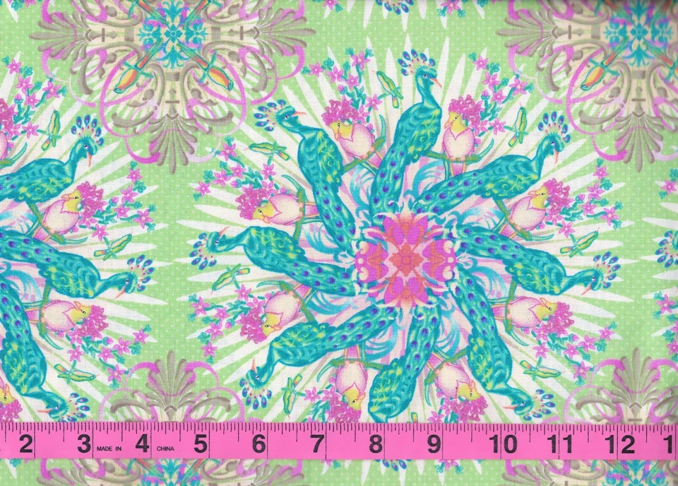 Tela de edredón 100 % algodón con estampado VERDE PAVO REAL POR YARDA Foto 3 de 3