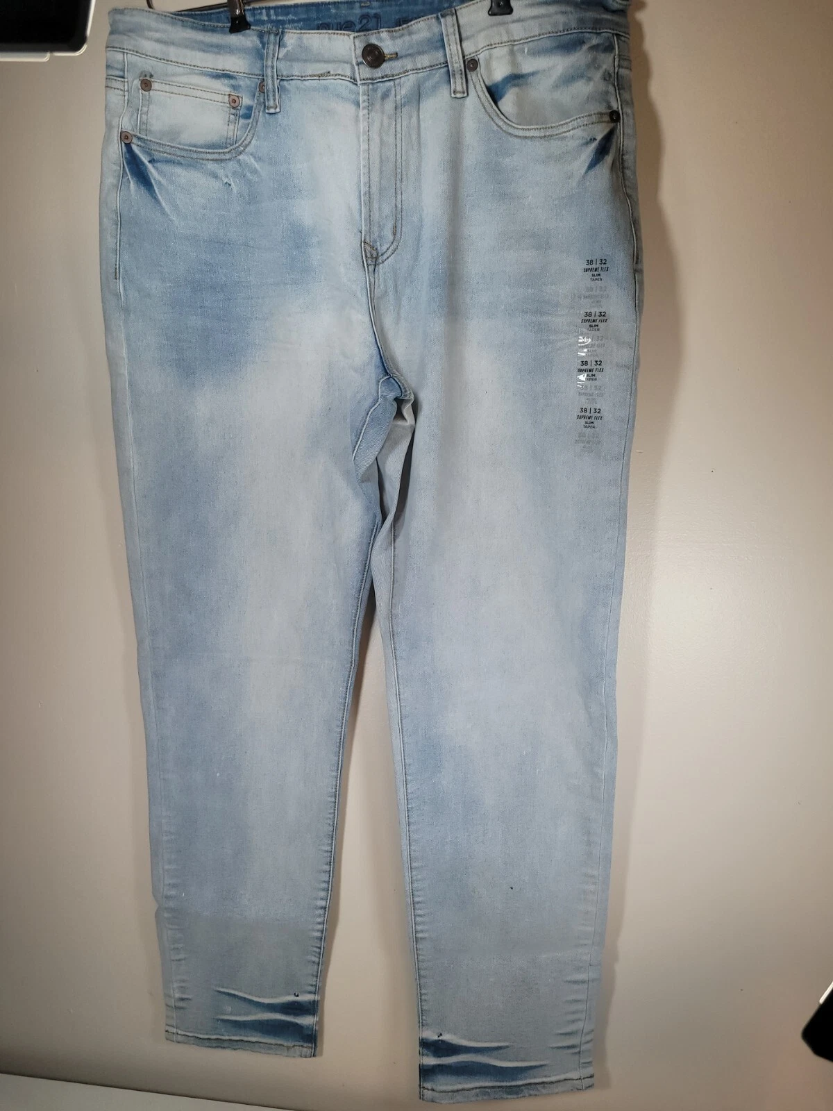 Jeans coniques slim Rue21 homme Supreme Flex bleu extensible léger denim 38x32 neufs