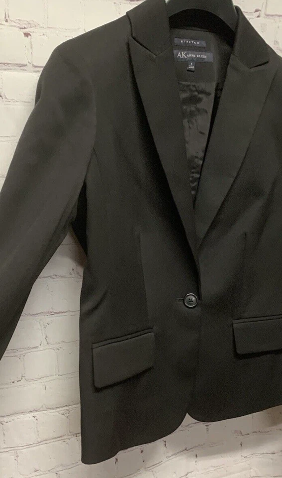 Anne Klein размер 6 Blazer женская куртка костюм отдельный твердый черный эластичной - Изображение 4 из 4