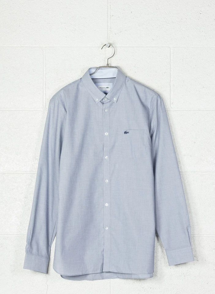 Chemise Homme LACOSTE CH4861 DNB Coton Manches Longues Regular Fit Blanc/Bleu - Photo 1/1