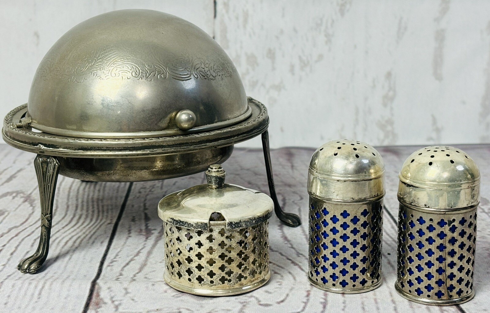 Celtic Quality Plate Salt Pepper Mustard Pot Caviar Roll Dome Server Set