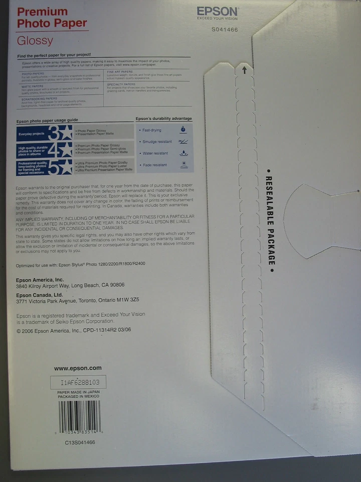 Papel Fotográfico Epson Premium BRILLANTE (11x14 Pulgadas, 20 Hojas) (S041466) Foto 3 de 3