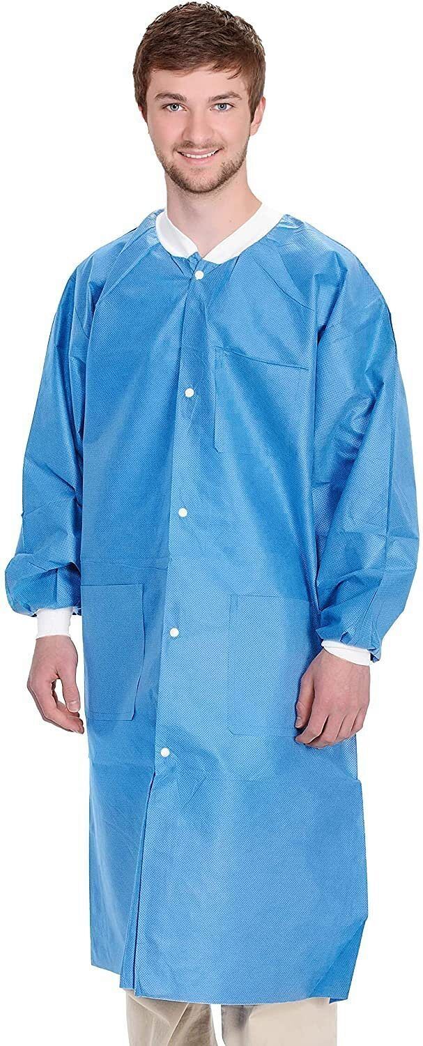 Blue Disposable Lab Coats for Adults - 2XL, Pack of 10, SMS Material
