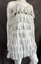 Red Valentino White Tiered Ruffle Mini Dress Skirt Dotted Lace S / M Vintage 90s