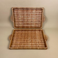 Pair Of Vintage Wicker Display Trays Tray Rectangle Brown Woven Rattan Boho