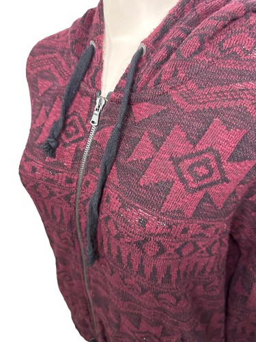American Eagle Women's Hoodie Size S - Full Zip - Ties - Burgundy and Black - Picture 3 of 9