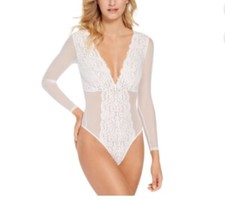 NWT INC Intimates Lingerie Sheer Lace Bodysuit White Cheeky Festival Size Small