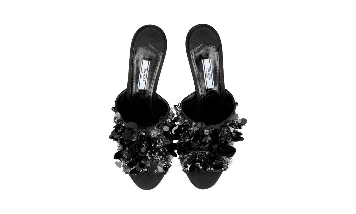 PRADA Sequin Paillettes Slides Mules Pumps Sandals 1XX353 NEW - US