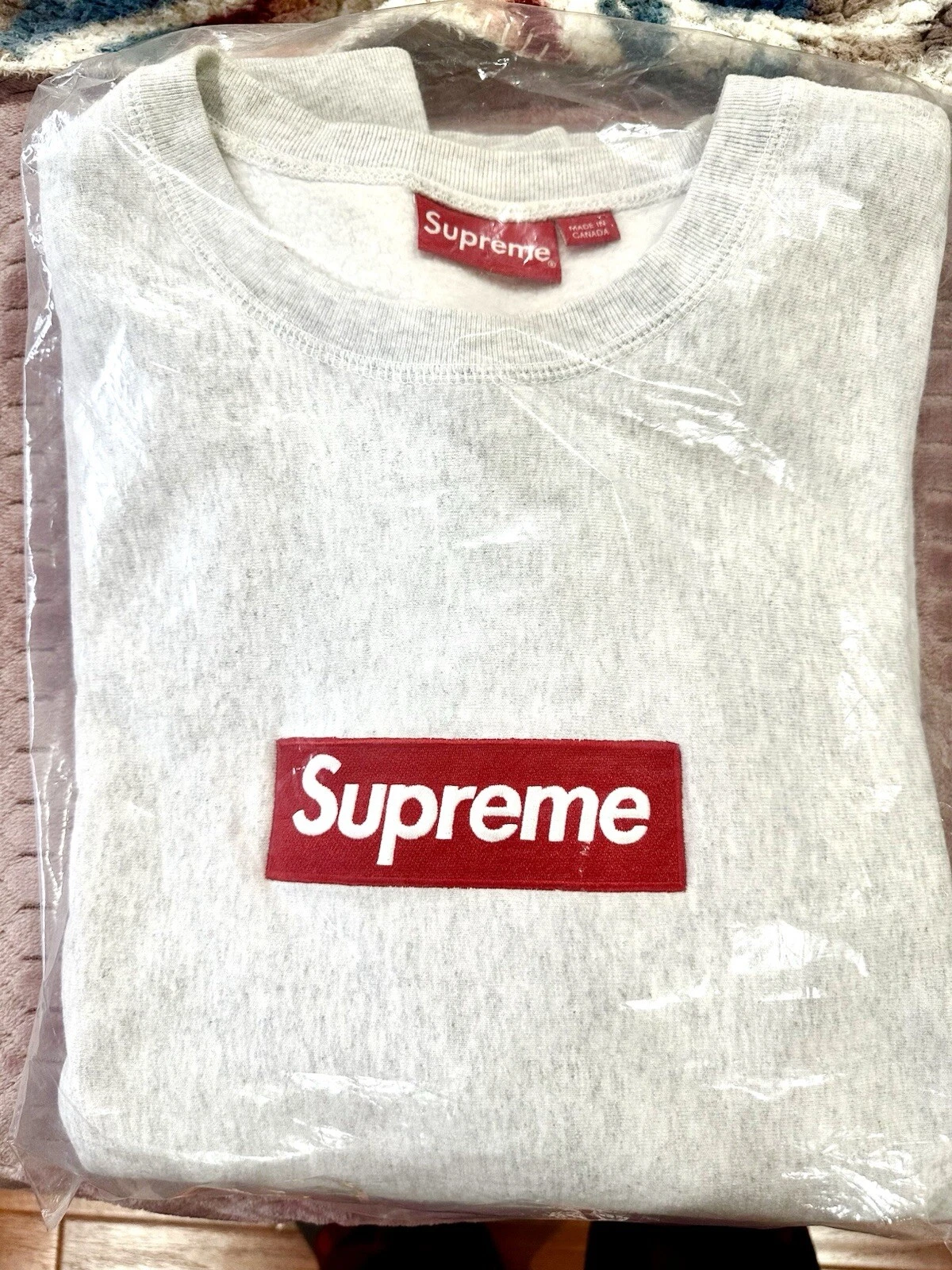 SWEAT SHIRT COL ROND LOGO FW15 SUPREME BOX GRIS CHINÉ TAILLE XL 2015