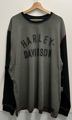 Harley-Davidson Mens Iron Bond Long Sleeve Colorblocked T-Shirt 3XL Grey New