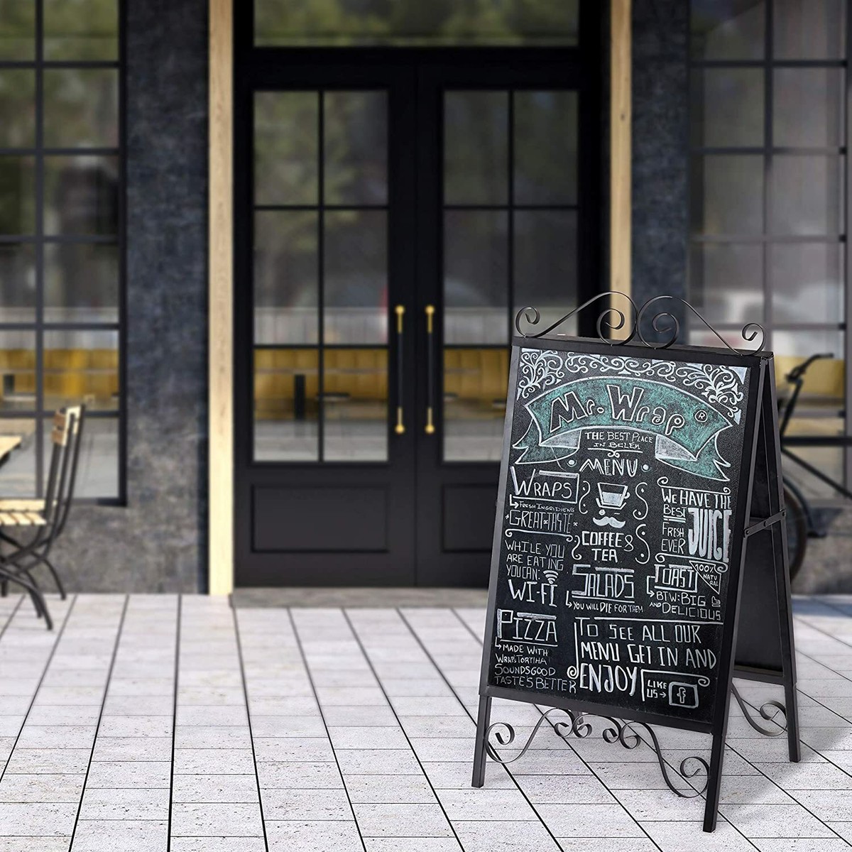 A-Frame Black Metal Freestanding Chalkboard Sign/Decorative