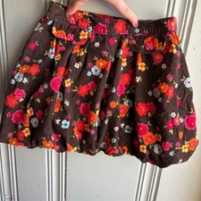 Gymboree Skirt Girls Size 5 Brown Corduroy Floral Bubble Hem Lined