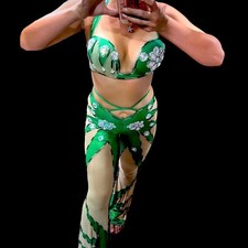 Green Belly Dance Jumpsuit: Italian Lycra Costume, Size S-M