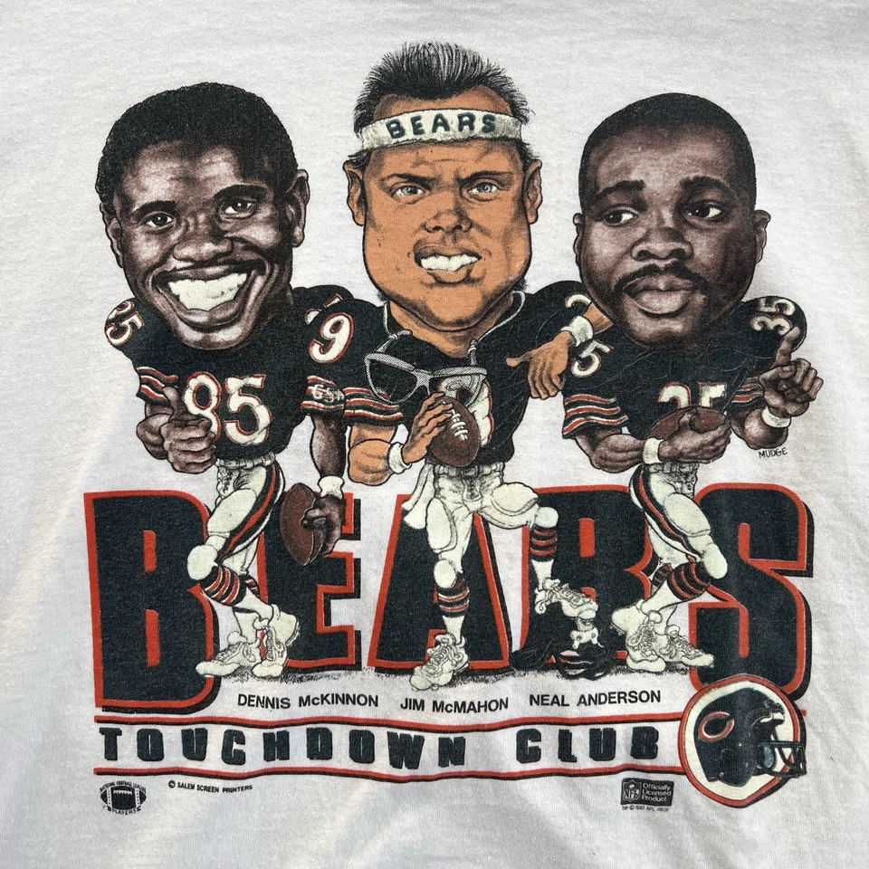 Camiseta vintage años 80 Chicago Bears touchdown club caricatura blanca puntada única Foto 3 de 4