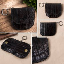 Vintage Franne Genuine Eel Skin Leather Keychain Coin Purse Wallet Brown