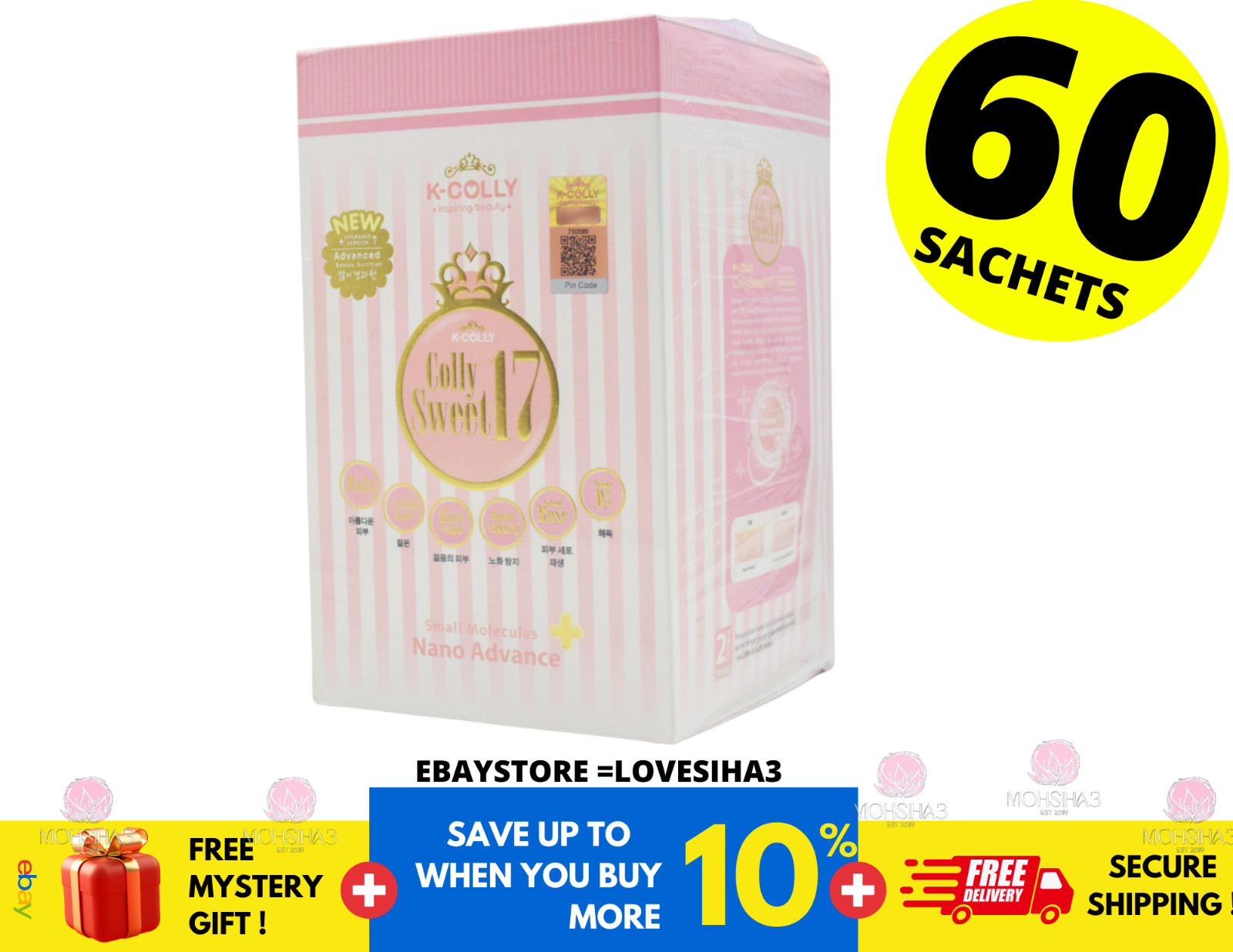 K-COLLY SWEET17 Coreano Nano Colágeno Bebida Avanzada Triple Blanqueamiento Piel Años 60