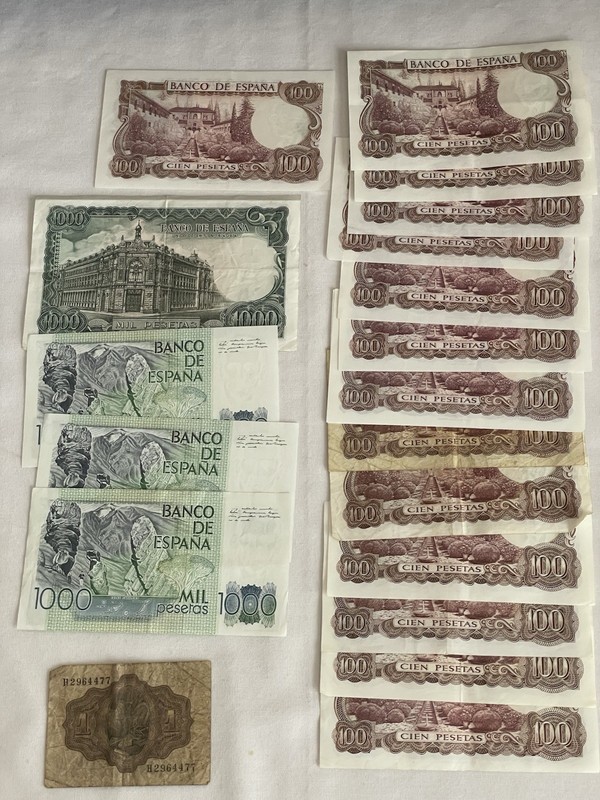 Lot of 19 Spain Circulated Old Banknotes F-XF