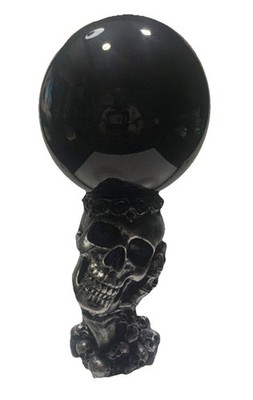 Skull Stand with Black Crystal Sphere Collectible Gothic Decor Approx. 10 Inch