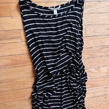 Athleta Womens Black White Striped Ribbed Ruched Sleeveless Midi Dress Large