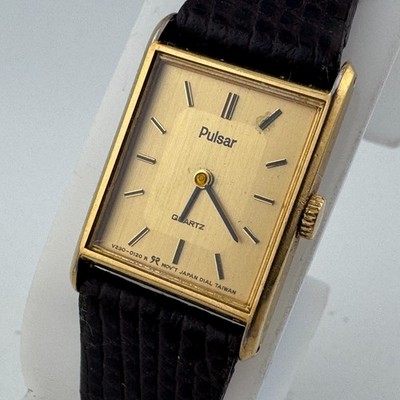 VTG Pulsar Quartz Watch Y481-5160 Women Gold Tone Rectangle Leather New Battery