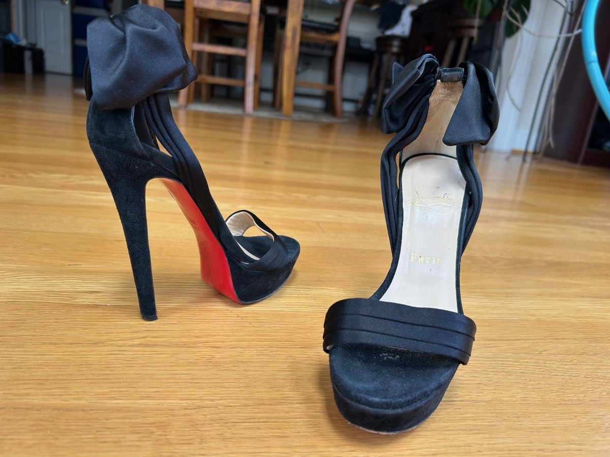 CHRISTIAN LOUBOUTIN Black Vampanodo Satin & Suede Bow Sandals 7.5