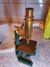 Antikes Trichinen-Mikroskop um 1900, Messing & Gussfu&szlig;, in orig. Holzkiste mit P