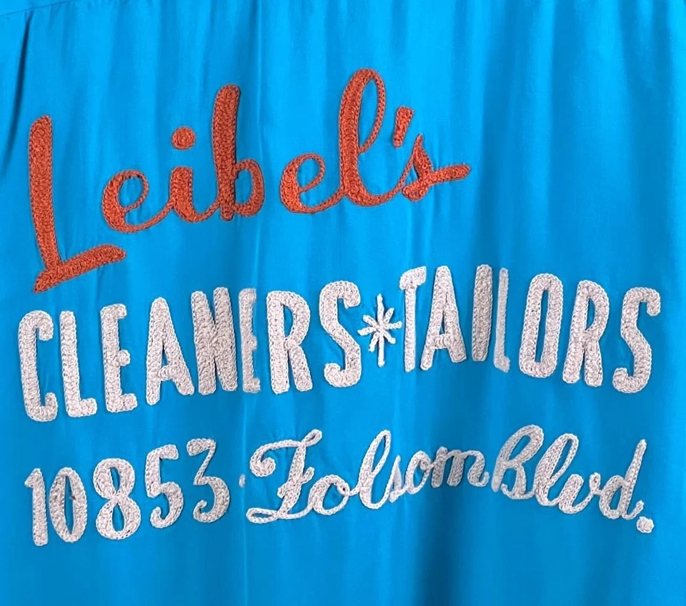 Vtg 300 Series Bowling Shirt sz M 50's Turquoise "Leibels Cleaners" Chainstitch - Image 4 of 4