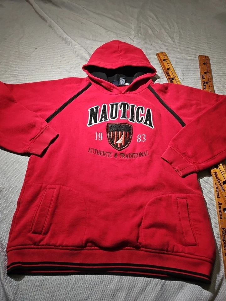 Sudadera con Capucha Nautica Urban Necessities Jóvenes Niños XL Roja Bordada Pullover Sudadera con Capucha Foto 3 de 4