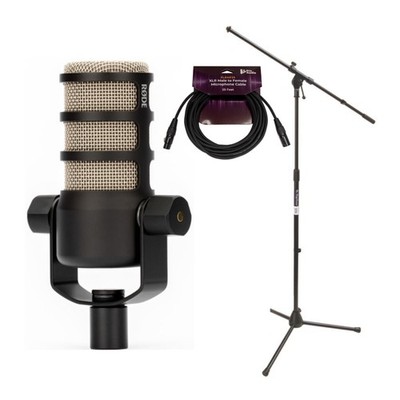 RODE PodMic Dynamic Podcasting Microphone Euro Boom Mic Stand Bundle PRO