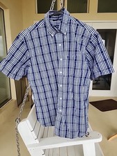 Izod Men s M Shirt Button Down Short Sleeve Blue Plaid Relaxed Fit