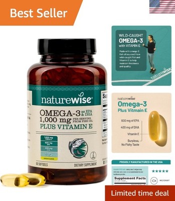 Purified Omega-3 Fish Oil + Vitamin E - 1060mg Total Omega-3 - 60 Softgels