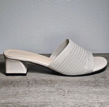 NEW Sandals Open Toe Mules Mesh Ivory Chunky Heels Woman Shoes 9.5-10