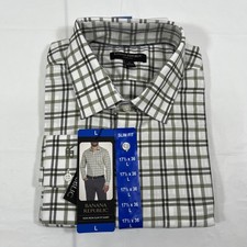 Banana Republic Dress Shirt, Slim Fit, Non Iron, Men Large 17.5 X 36, Green, NEW