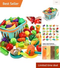 70 PCS Cutting Play Food Toy for Kids Kitchen, Pretend Fruit Vegetables Acce...
