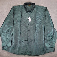 Barry Wang Men's 5XL Teal Paisley Jacquard Long Sleeve Button Up Dress Shirt New