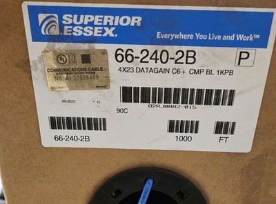 200 feet Superior Essex Cat 6+ Plenum Cable Blue  Unshielded Twisted-Pair