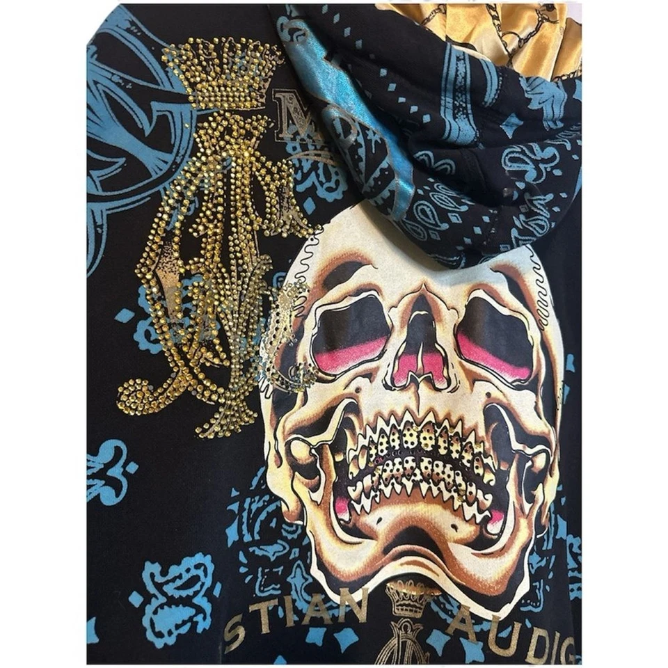 Christian Audigier Para Hombre 3XL Sudadera con Capucha Negra Algodón Forrada con Cremallera Foto 4 de 4