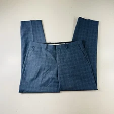 Perry Ellis Portfolio Pants Blue Plaid Flat Front Mens Size 33x30