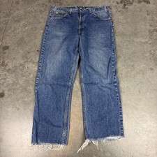 Levi  s 505 Jeans Mens 36x28 Blue Shrunk Distressed Orange Tab Straight Leg
