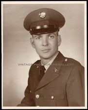 US Military World War II Photo Soldier With Cap Insignia Portrait WWII Army