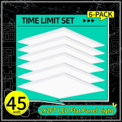 6 Pack 2x2 LED Flat Panel Light 45W Drop Ceiling Light Indoor Commercial Fixture