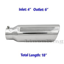 Diesel Truck Stainless Steel Bolt On Exhaust Tip 4 Inlet - 6 Outlet - 18 Long