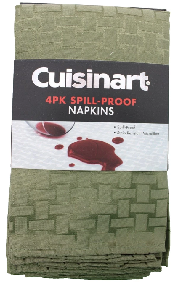 Paquete de 4 servilletas de poliéster Cuisinart verdes a prueba de derrames de 20" x 20" de fácil limpieza Foto 2 de 4
